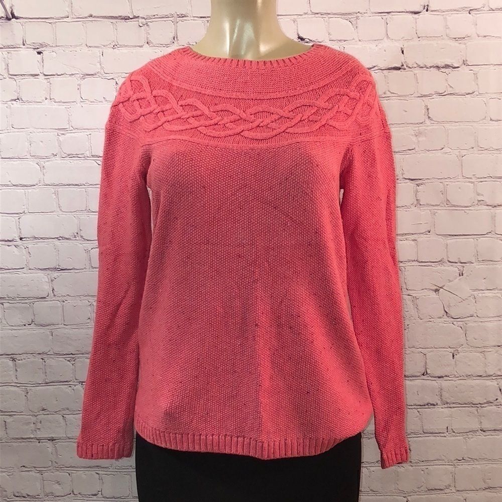 Talbots Coral Cable Yoke Knit Sweater